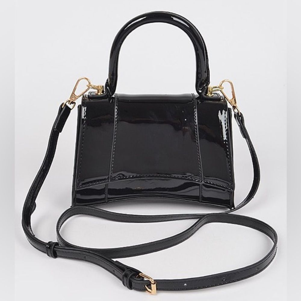 Black Enamel Top Handle Bag